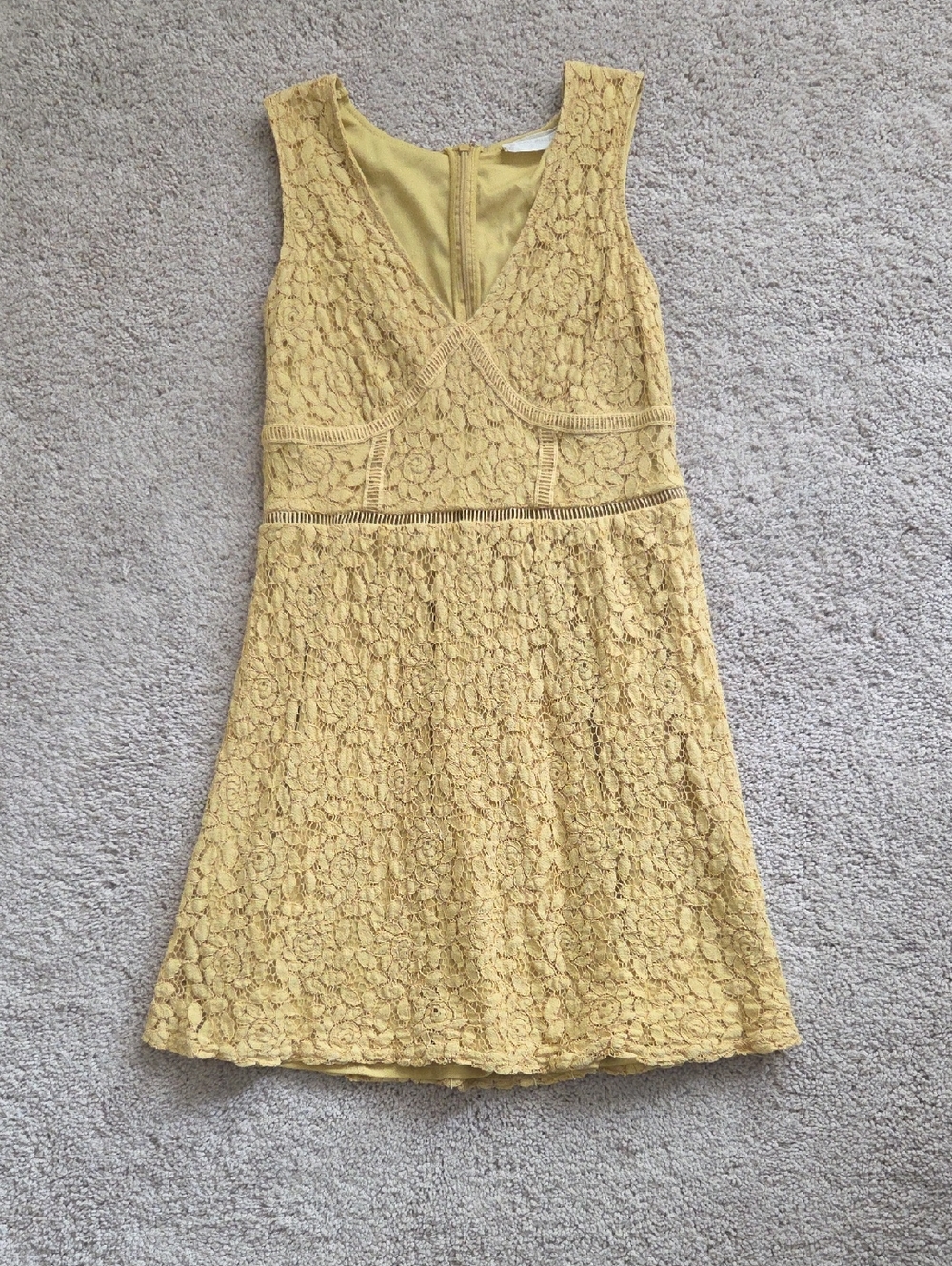 Altar'd State Mustard Yellow Lace V-Neck Mini Dress